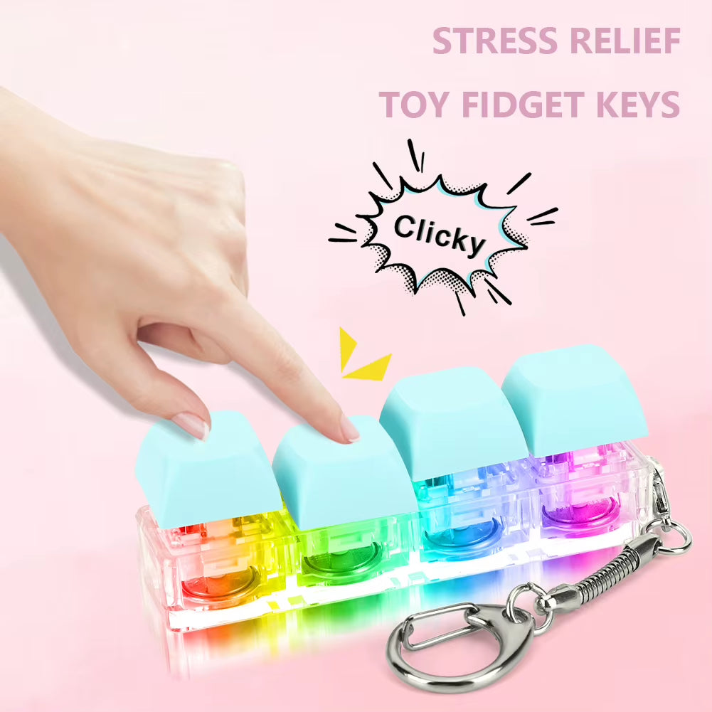 4 Keys Keyboard Fidget Toy Keychain Decompression Toys with LED Light Keyboard Clicker Toy DIY Button Stress Relief for Adult