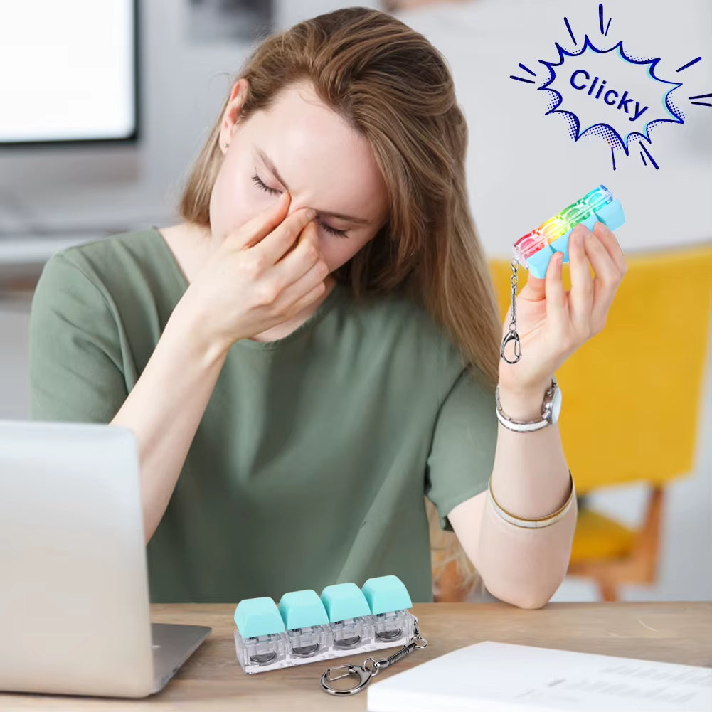 4 Keys Keyboard Fidget Toy Keychain Decompression Toys with LED Light Keyboard Clicker Toy DIY Button Stress Relief for Adult