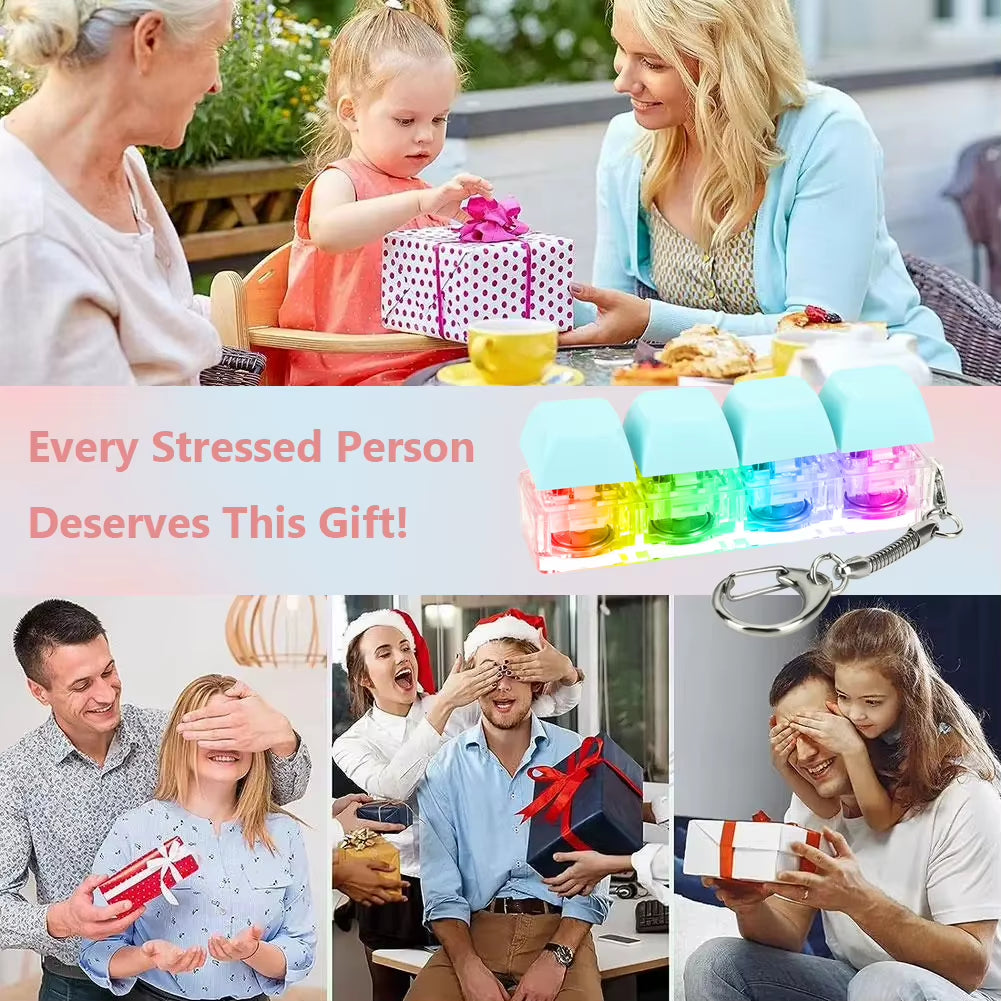 4 Keys Keyboard Fidget Toy Keychain Decompression Toys with LED Light Keyboard Clicker Toy DIY Button Stress Relief for Adult